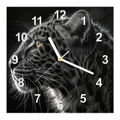 Wanduhr Quadratisch mit dem Motiv Leopard im Profil