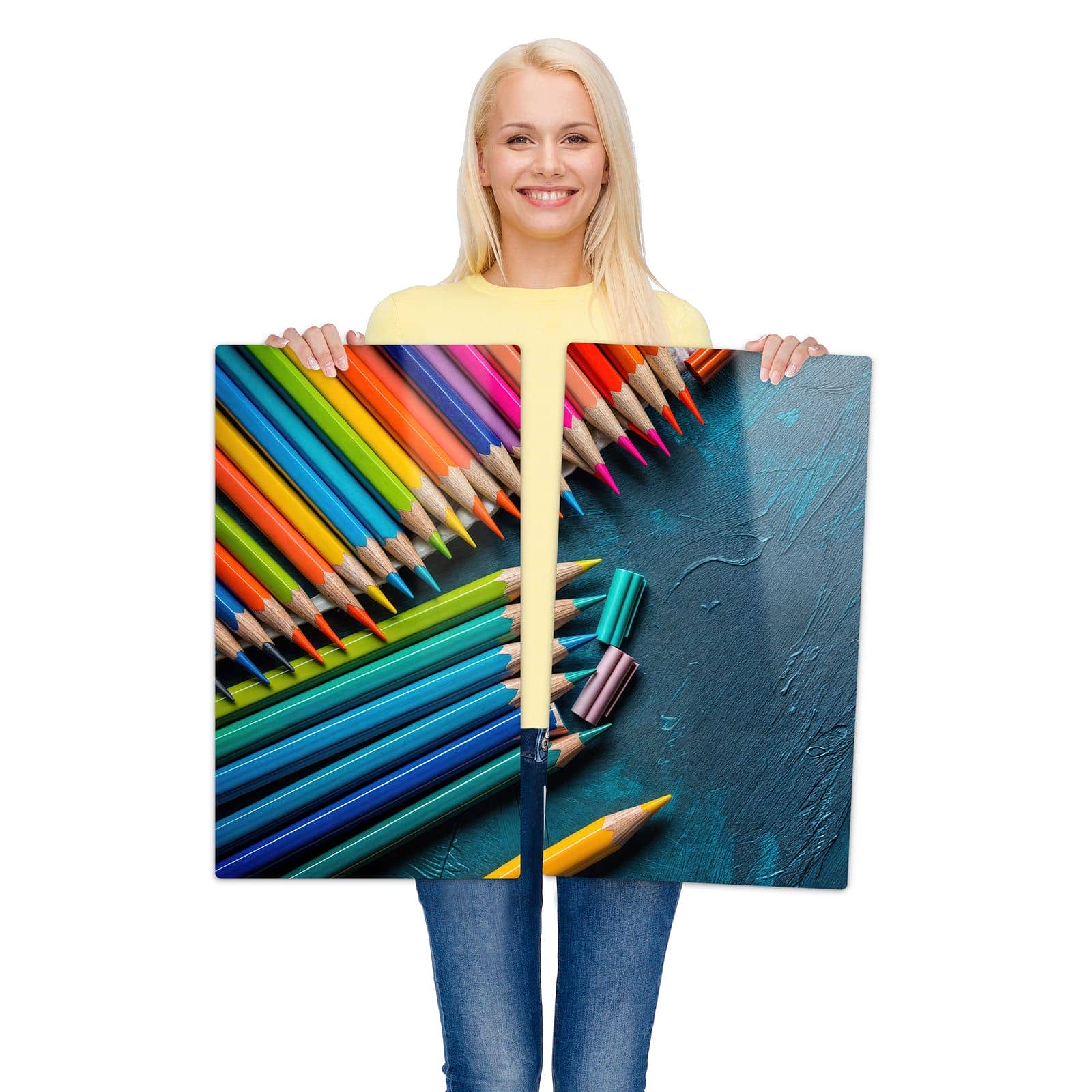 2-teilige Ceranfeld Abdeckungen mit Buntstifte auf Holz-Motiv wird zur Größendarstellung gehalten