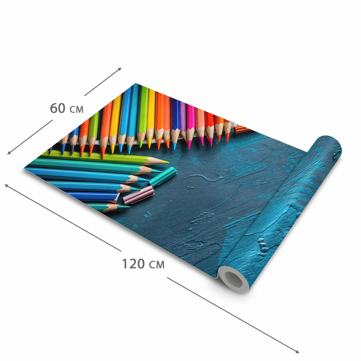Flacher Küchenläufer mit Motiv Buntstifte auf Holz in der Grösse 60x270 cm