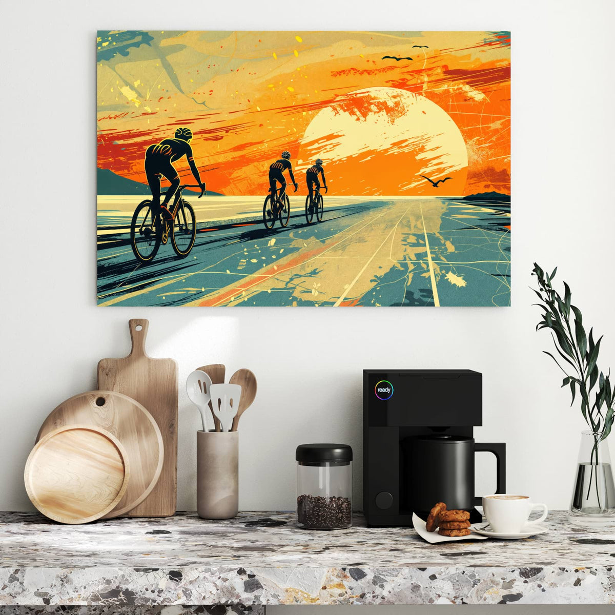 Metall Magnettafel - Radfahrer im Abendrot – Radfahrer vor orangem Sonnenuntergang