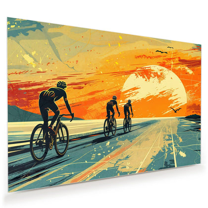 Wandbild mit dem Motiv Radfahrer im Abendrot