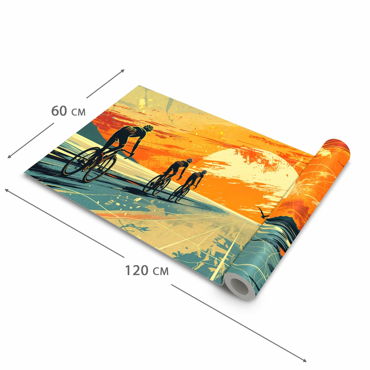 Farbbeständiger Teppich für Küche mit Motiv Radfahrer Sonnenuntergang in der Grösse 60x270 cm