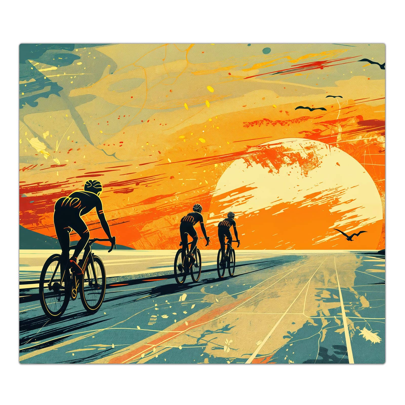 1-teilige Abdeckplatten für Herd mit Radfahrer Sonnenuntergang-Motiv in der Frontansicht #grösse_1-Teilig (60x52cm)
