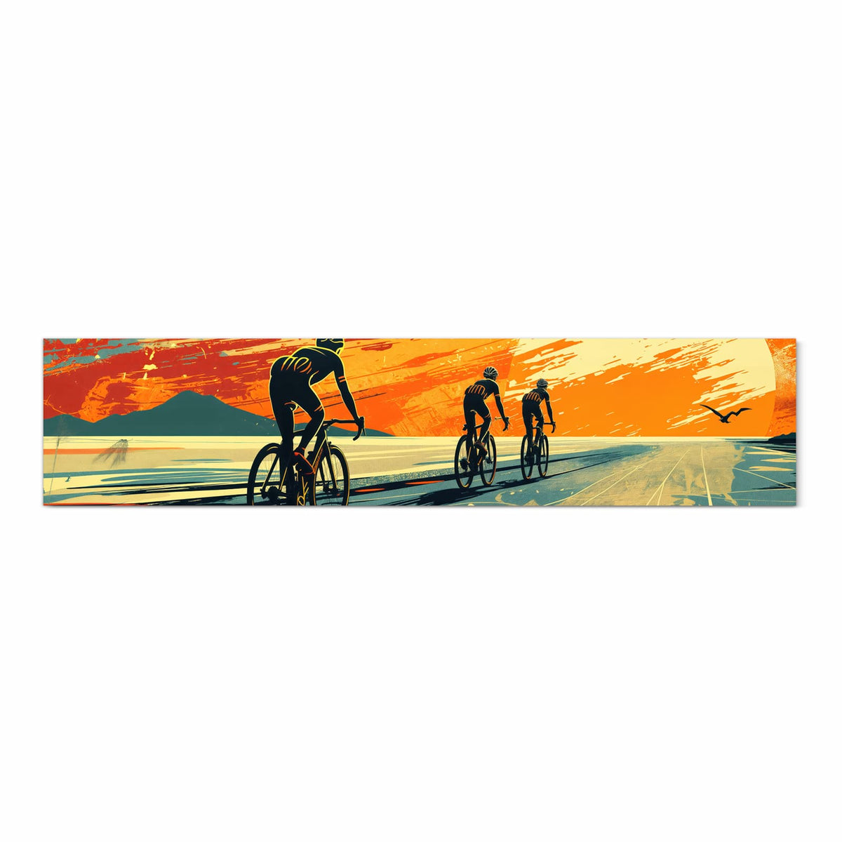 Komfortabler Küchenläufer mit Motiv Radfahrer Sonnenuntergang in Frontansicht für die Küche