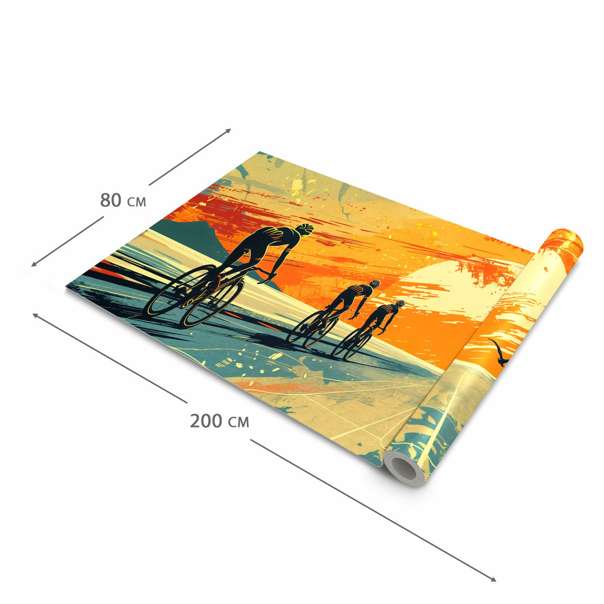 Komfortabler Läufer Küche mit Motiv Radfahrer Sonnenuntergang in der Grösse 60x270 cm