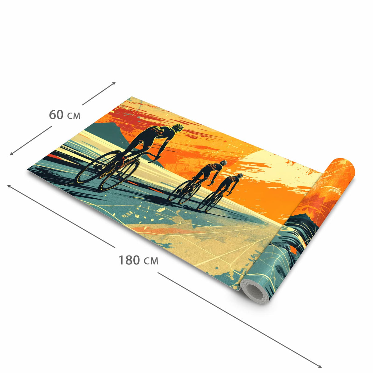 Küchenteppich mit Motiv Radfahrer Sonnenuntergang in der Grösse 60x270 cm für sichere Aufbewahrung