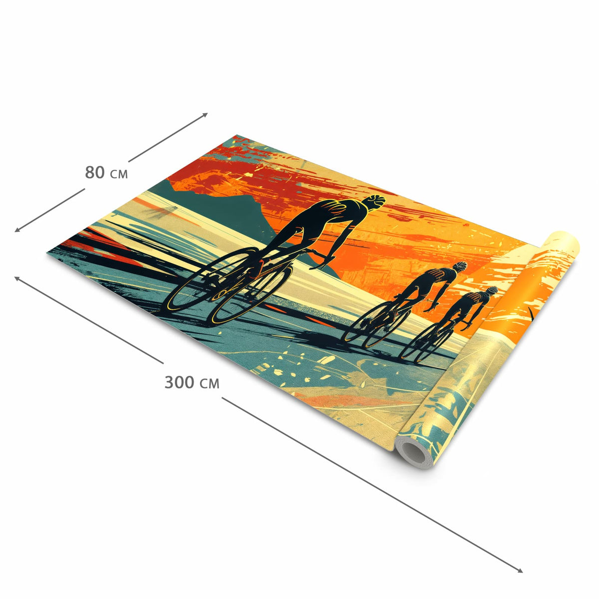 Schmutzabweisender Küchenvorleger mit Motiv Radfahrer Sonnenuntergang in der Größe 60x270 cm