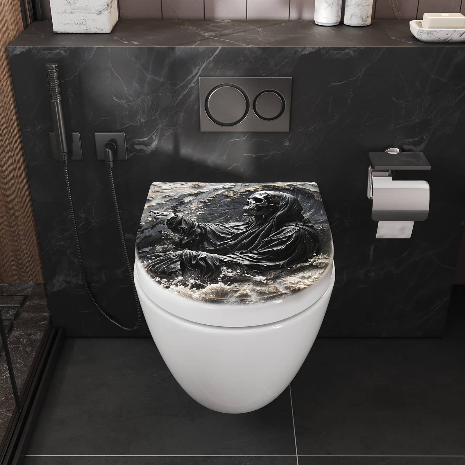 WC-Sitz mit Absenkautomatik Skelett in Wellen