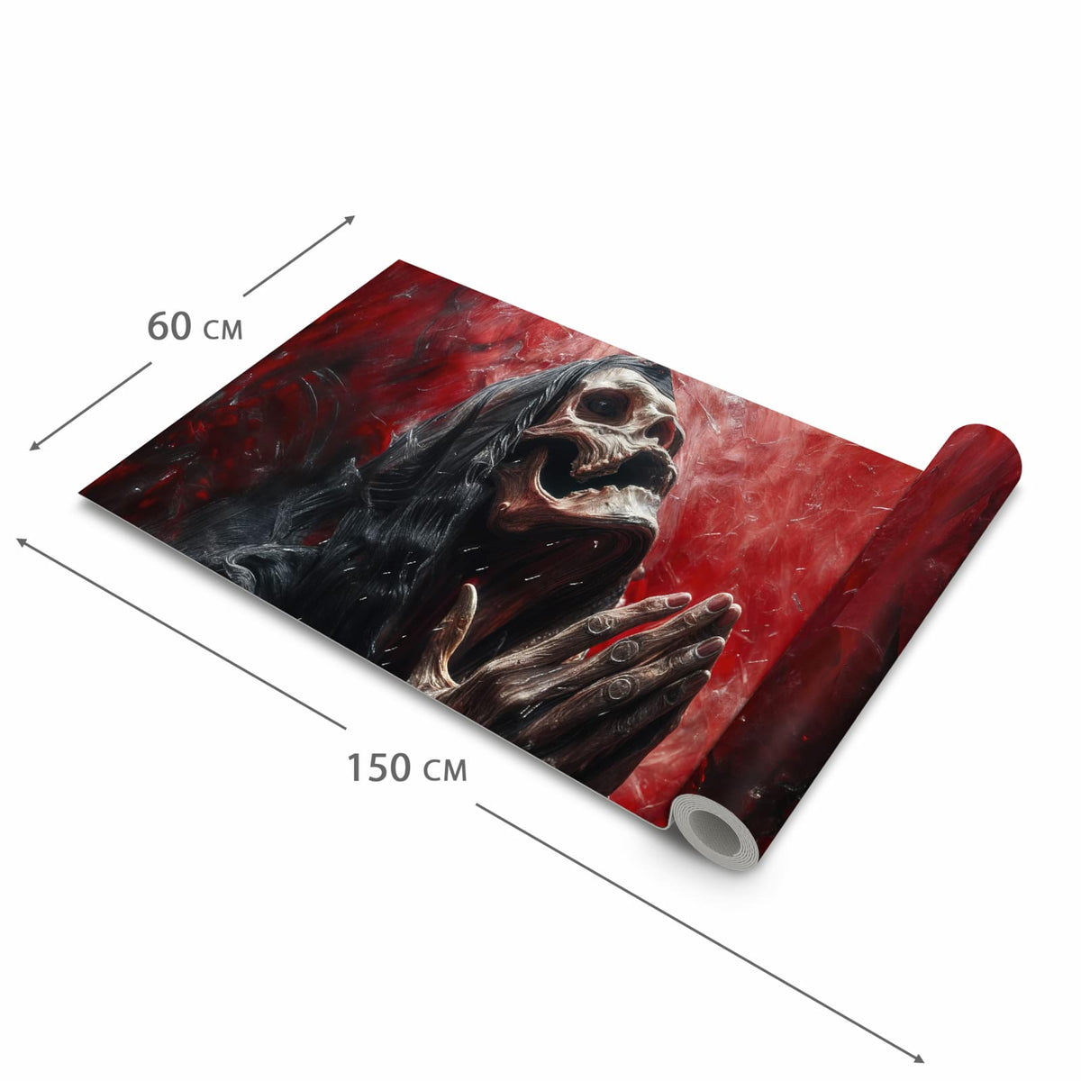 Waschbarer Küchenläufer mit Motiv Skelettbetende Hände in der Größe 60x240 cm für angenehme Haptik
