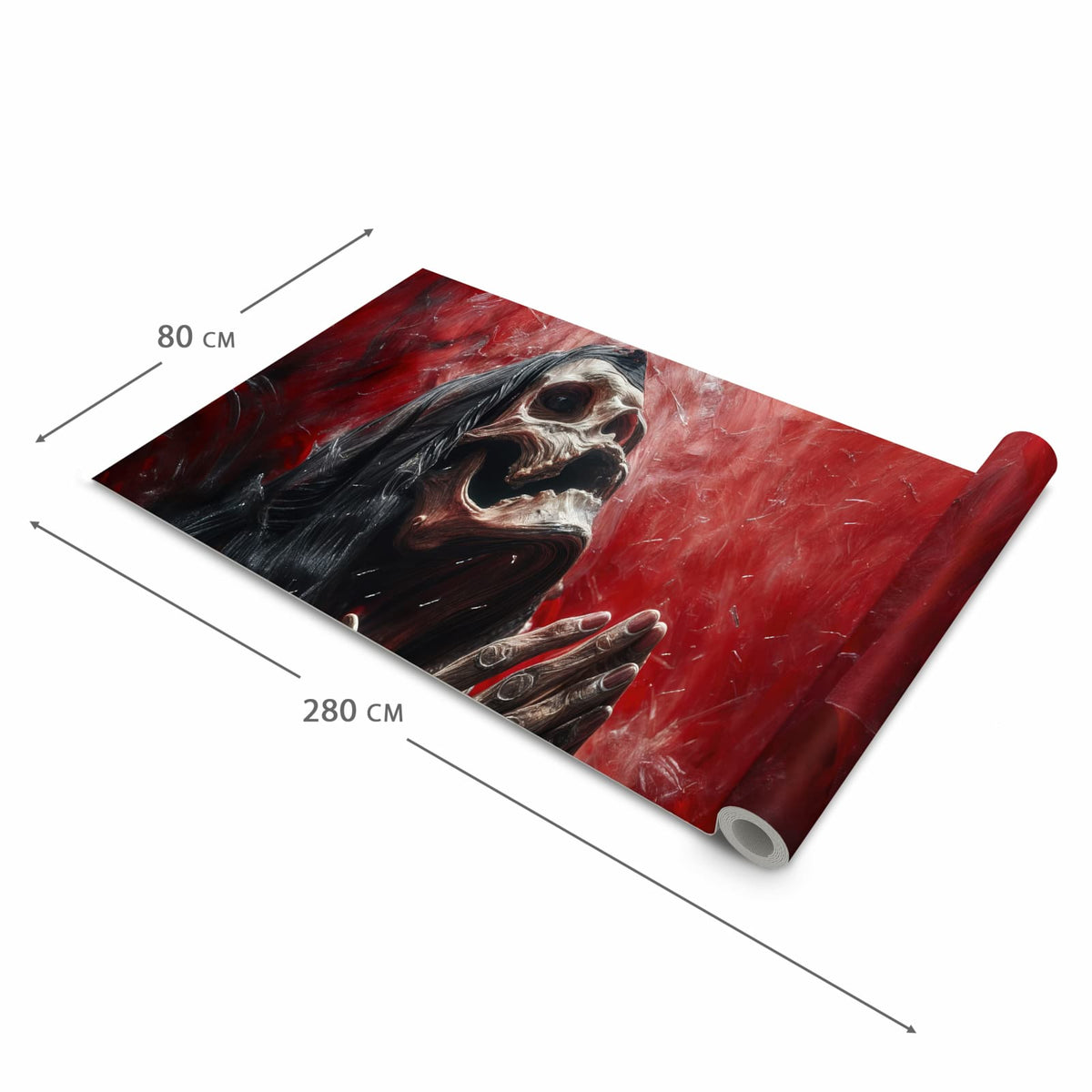 Waschbarer Küchenteppich mit Motiv Skelettbetende Hände in der Größe 60x240 cm für Ordnung