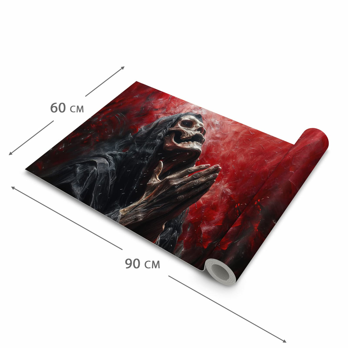 Rutschfester dünner Teppich mit Motiv Skelettbetende Hände in der Grösse 60x240 cm