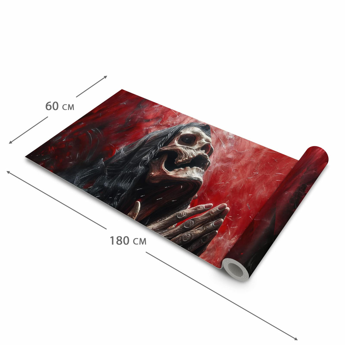 Hygienischer Küchenläufer mit Motiv Skelettbetende Hände in der Größe 60x240 cm für den Flur