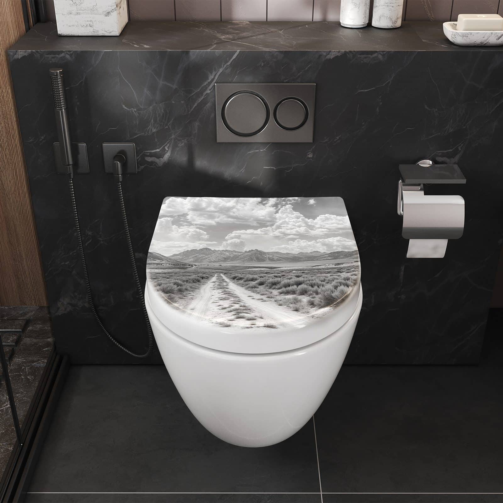 WC-Sitz mit Absenkautomatik Gebirgspanorama
