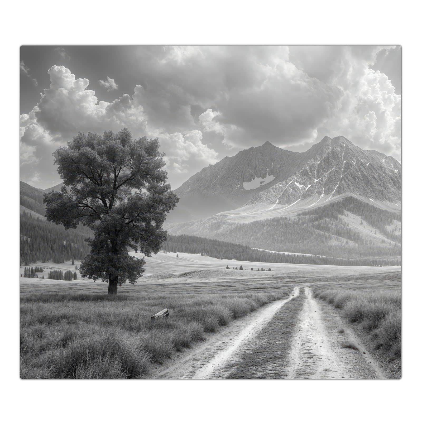 1-teilige Herdabdeckplatte aus Glas mit Berglandschaft Weg-Motiv in der Frontansicht #grösse_1-Teilig (60x52cm)