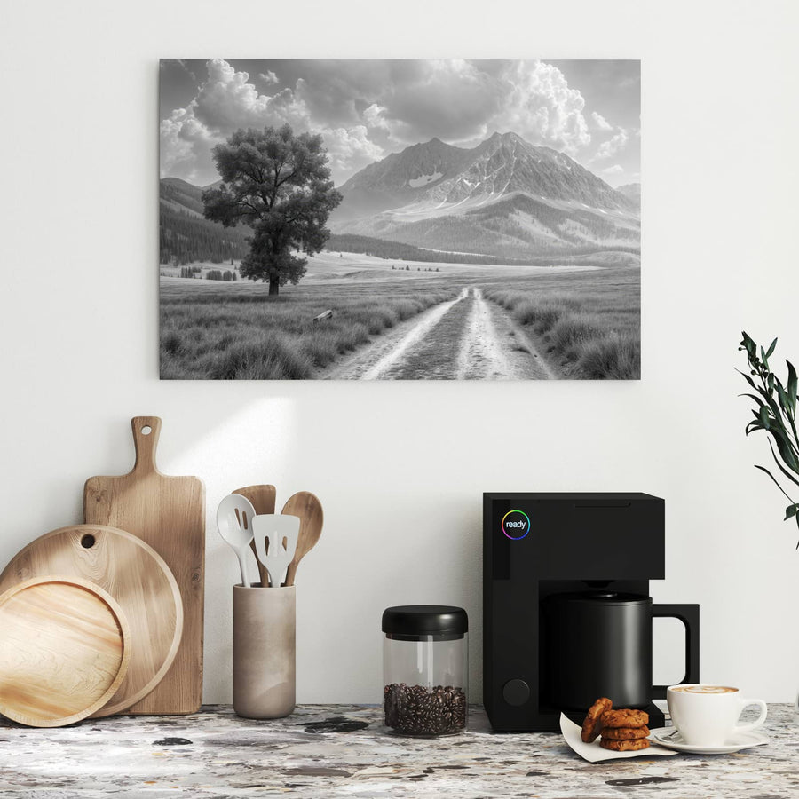 Maße Metall Magnettafel - Einsamer Baum vor Bergen