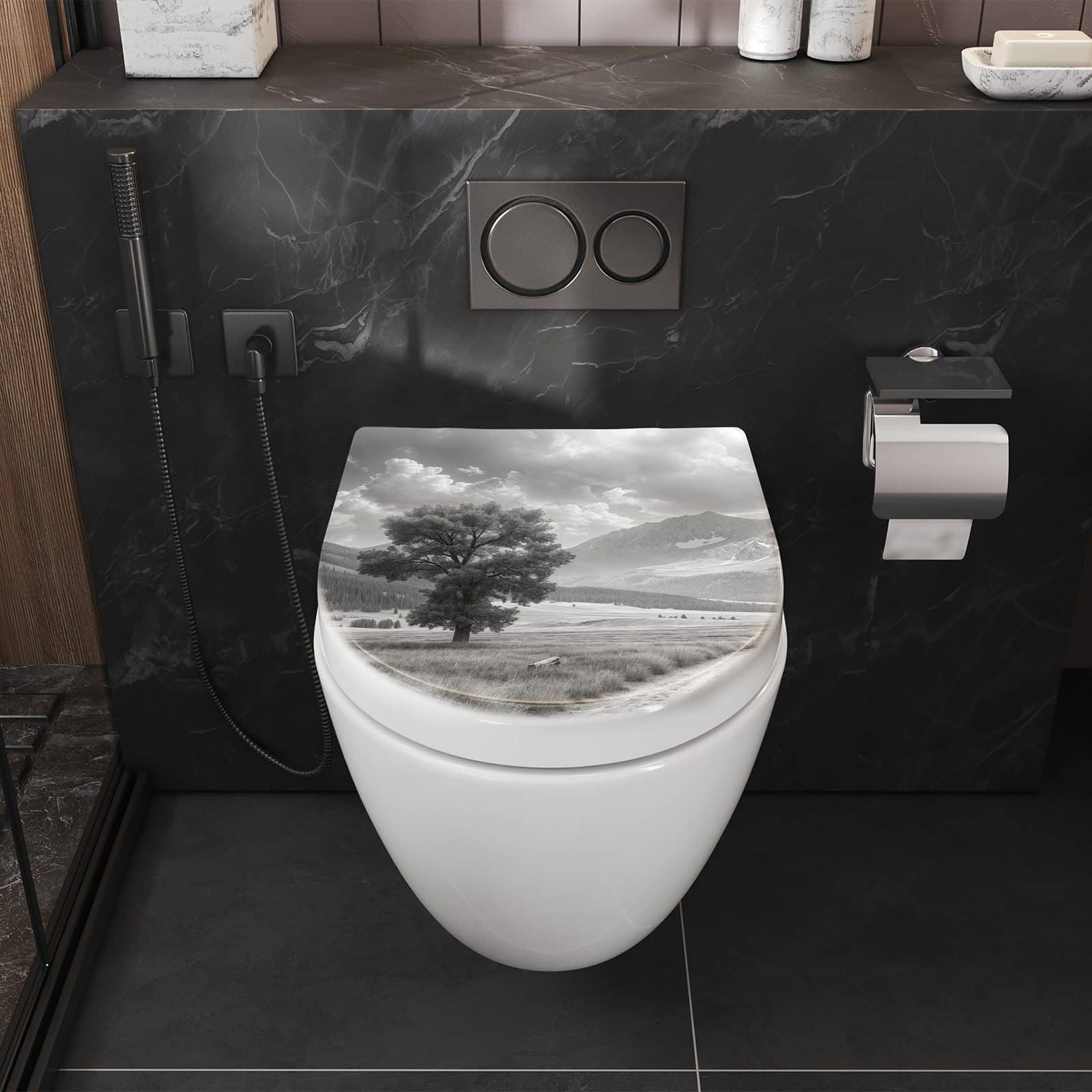 WC-Sitz mit Absenkautomatik Berglandschaft Weg