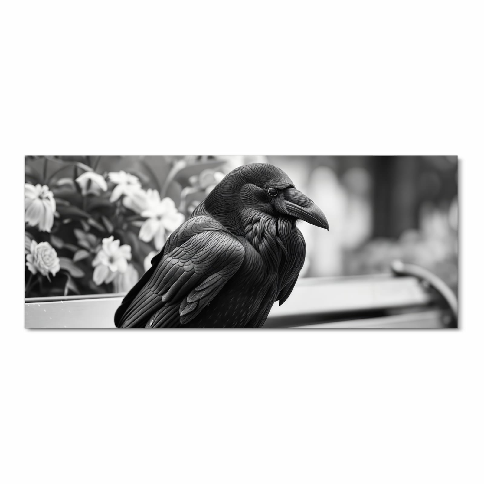 Küchenteppich mit Motiv Rabe auf Bank in Frontansicht für sicheres Aufbewahren