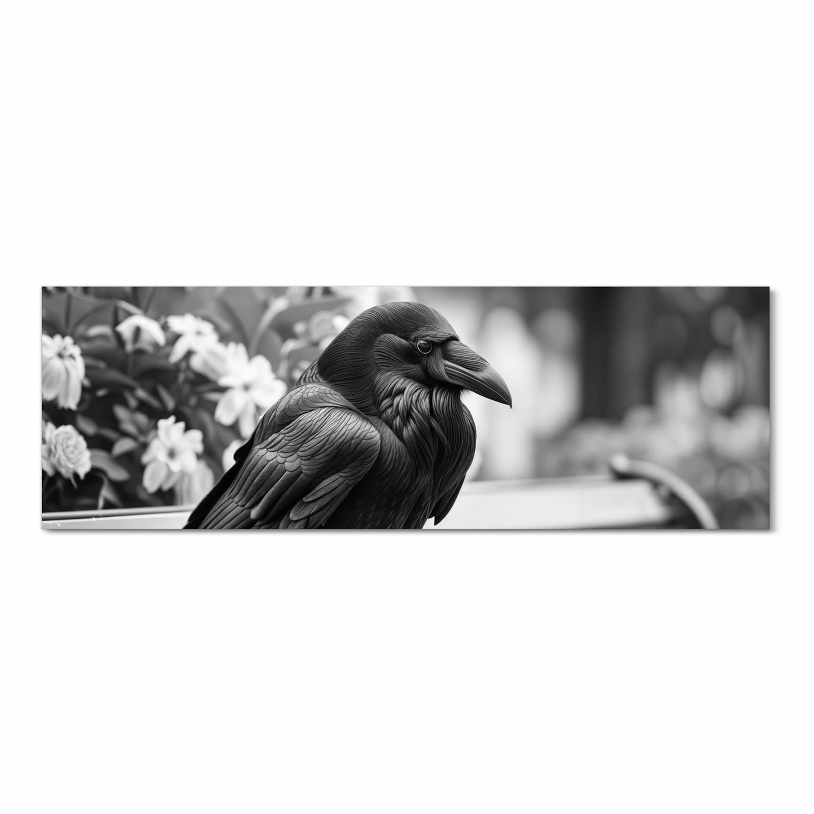 Zeitsparender Küchenteppich mit Motiv Rabe auf Bank in Frontansicht