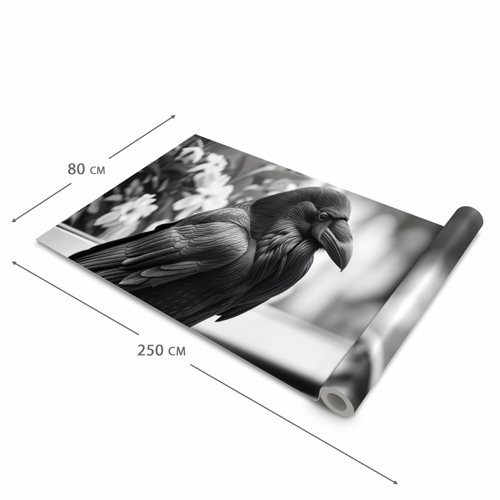 Pflegeleichter Küchenläufer mit Motiv Rabe auf Bank in der Grösse 60x180 cm