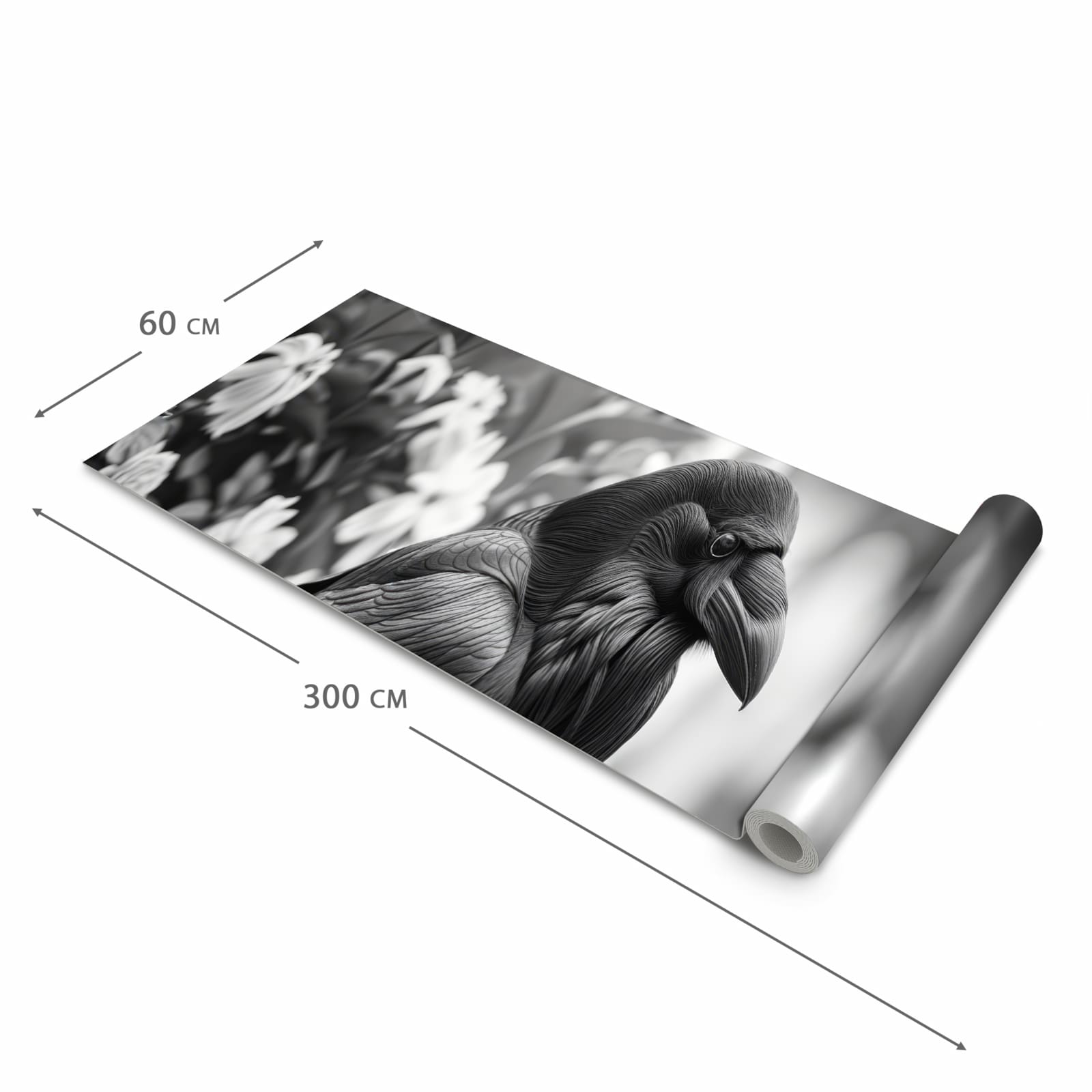 Geruchsneutraler großer Küchenteppich mit Motiv Rabe auf Bank in der Größe 60x150 cm