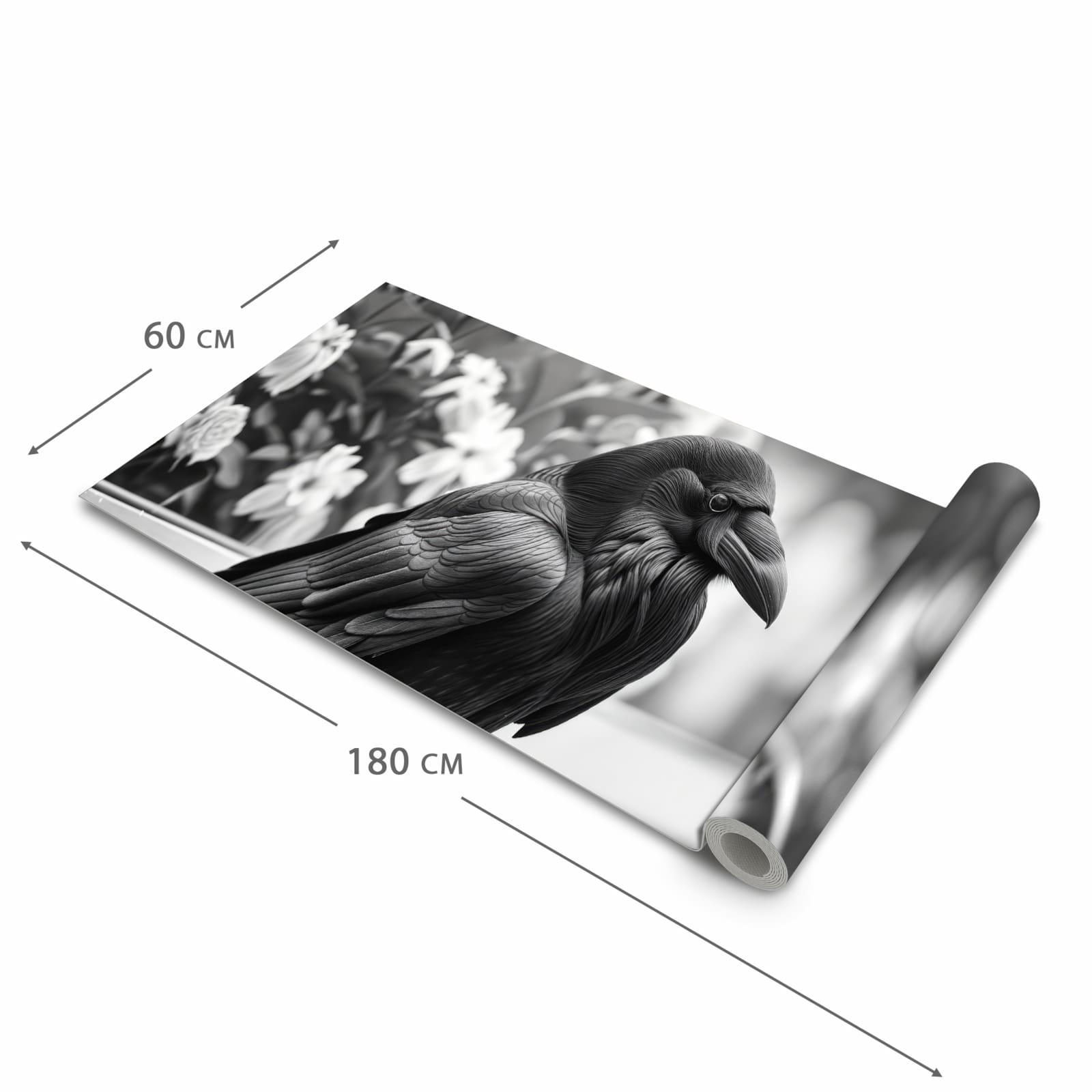 Wasserabweisender Küchenteppich mit Motiv Rabe auf Bank in der Grösse 60x150 cm