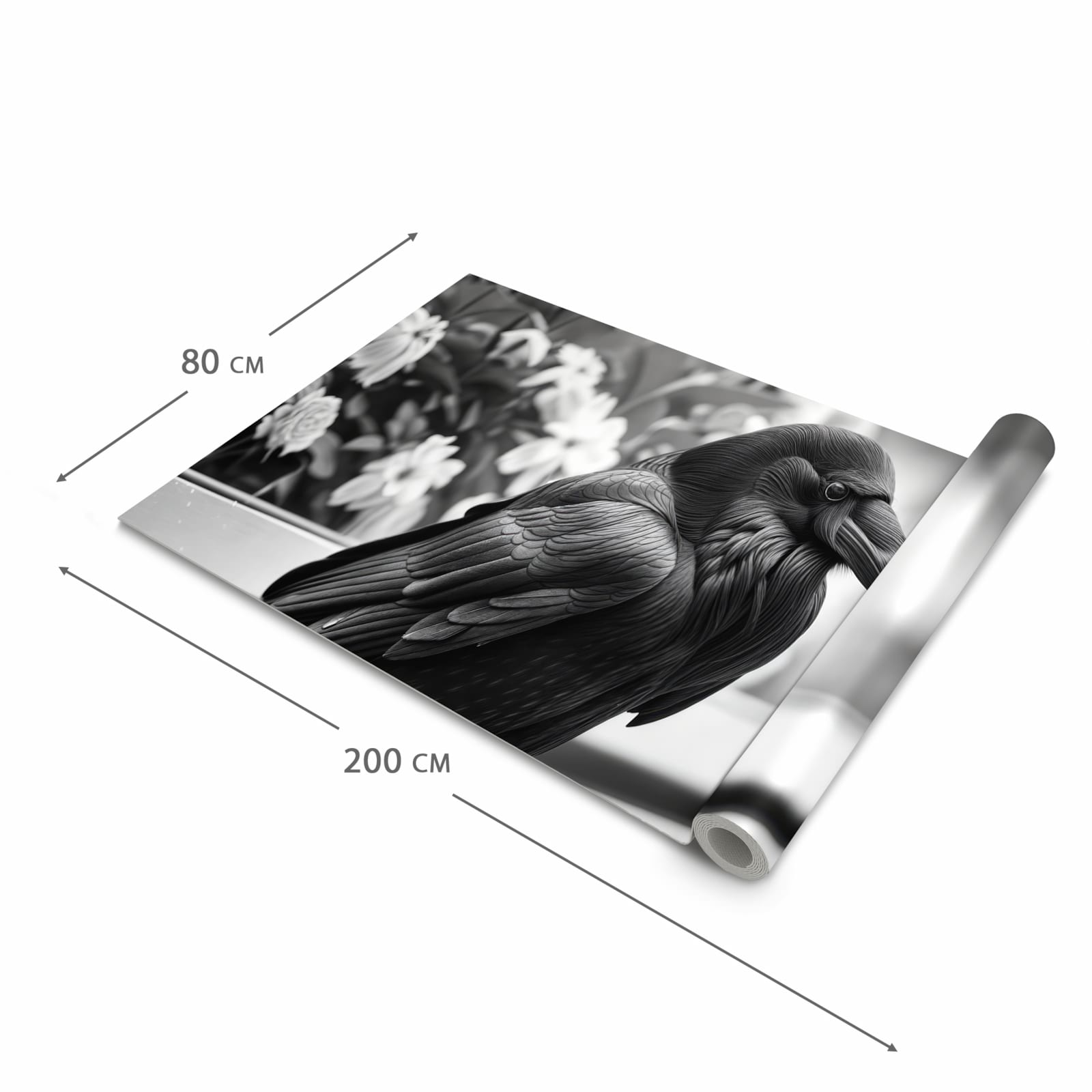 Flacher Küchenteppich mit Motiv Rabe auf Bank in der Grösse 60x150 cm, waschbar