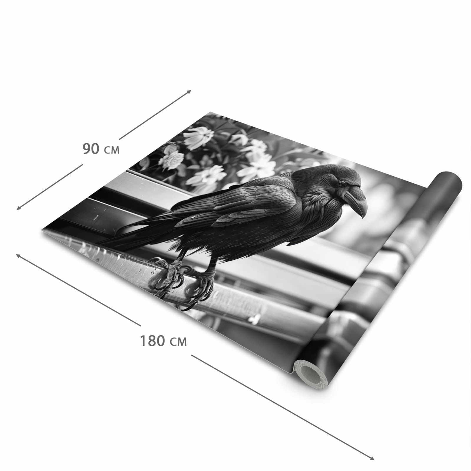 Rutschfester Küchenläufer mit Motiv Rabe auf Bank in der Grösse 60x180 cm