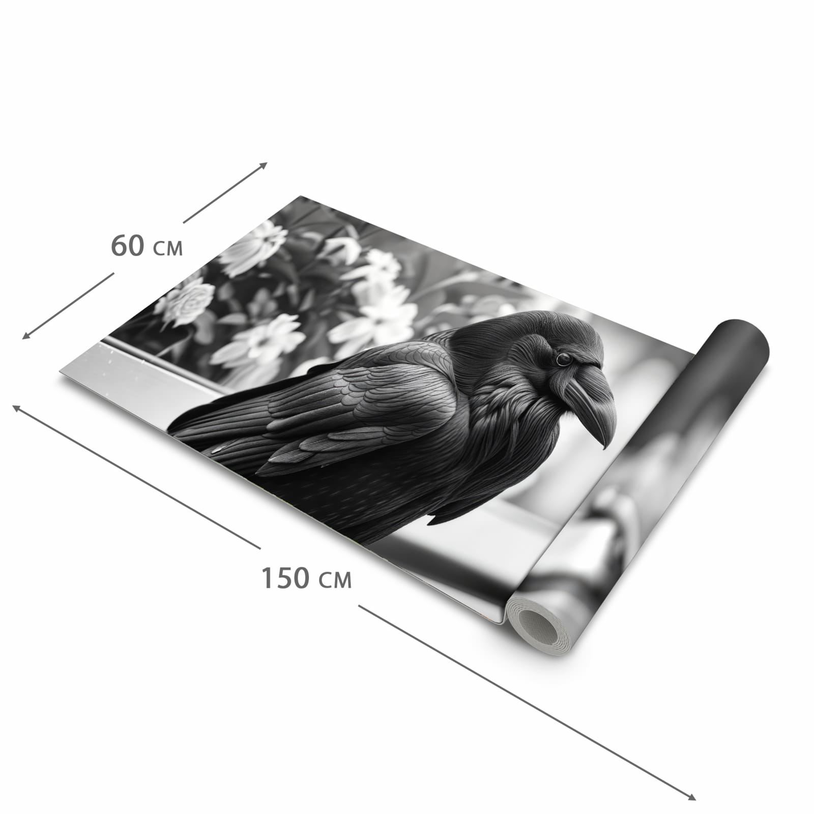 Rutschfester Küchenteppich mit Motiv Rabe auf Bank in der Größe 60x150 cm für Trittkomfort