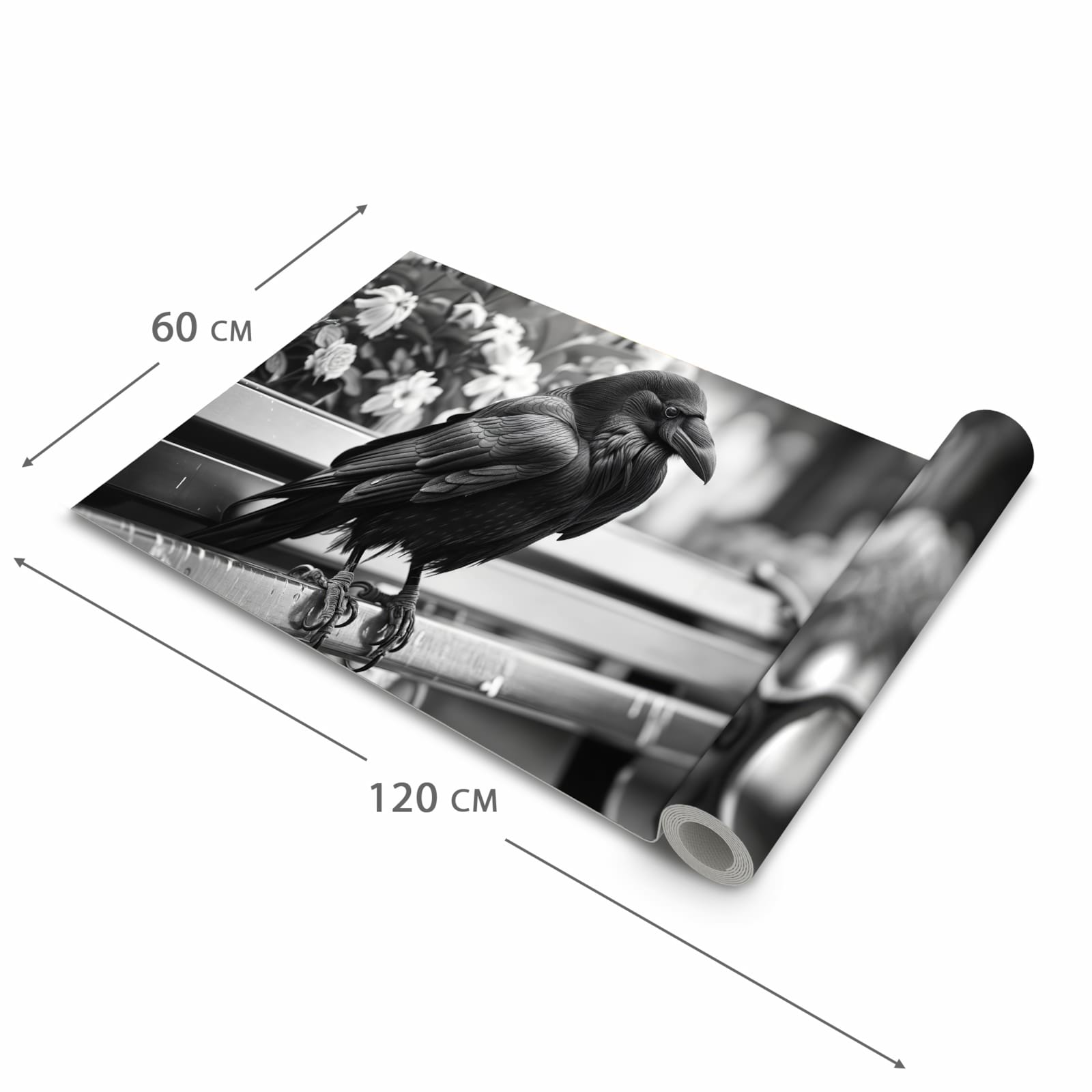 UV-beständiger Küchenteppich mit Motiv Rabe auf Bank in der Grösse 60x150 cm
