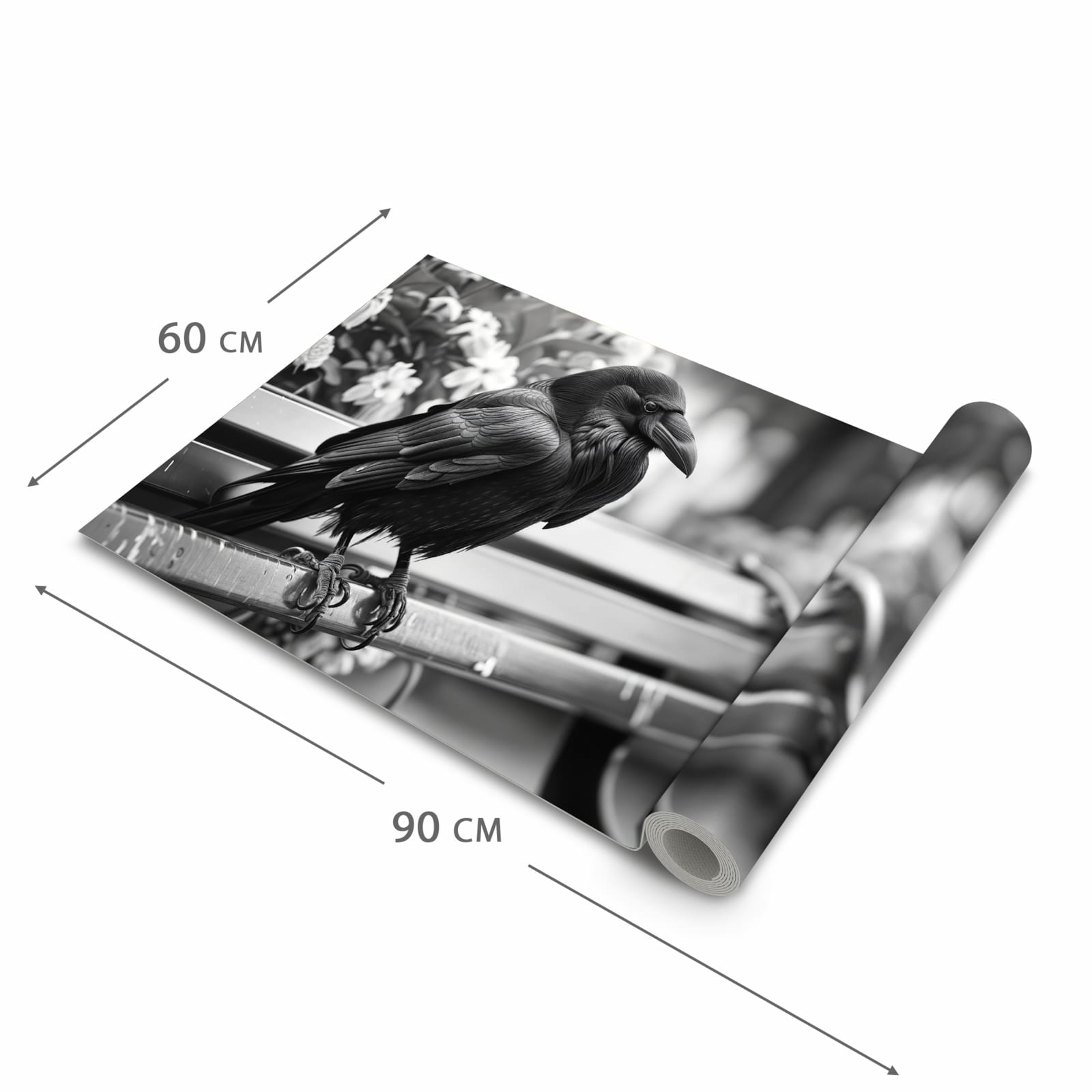 Langlebiger rutschfester Küchenteppich mit Motiv Rabe auf Bank in der Grösse 60x150 cm