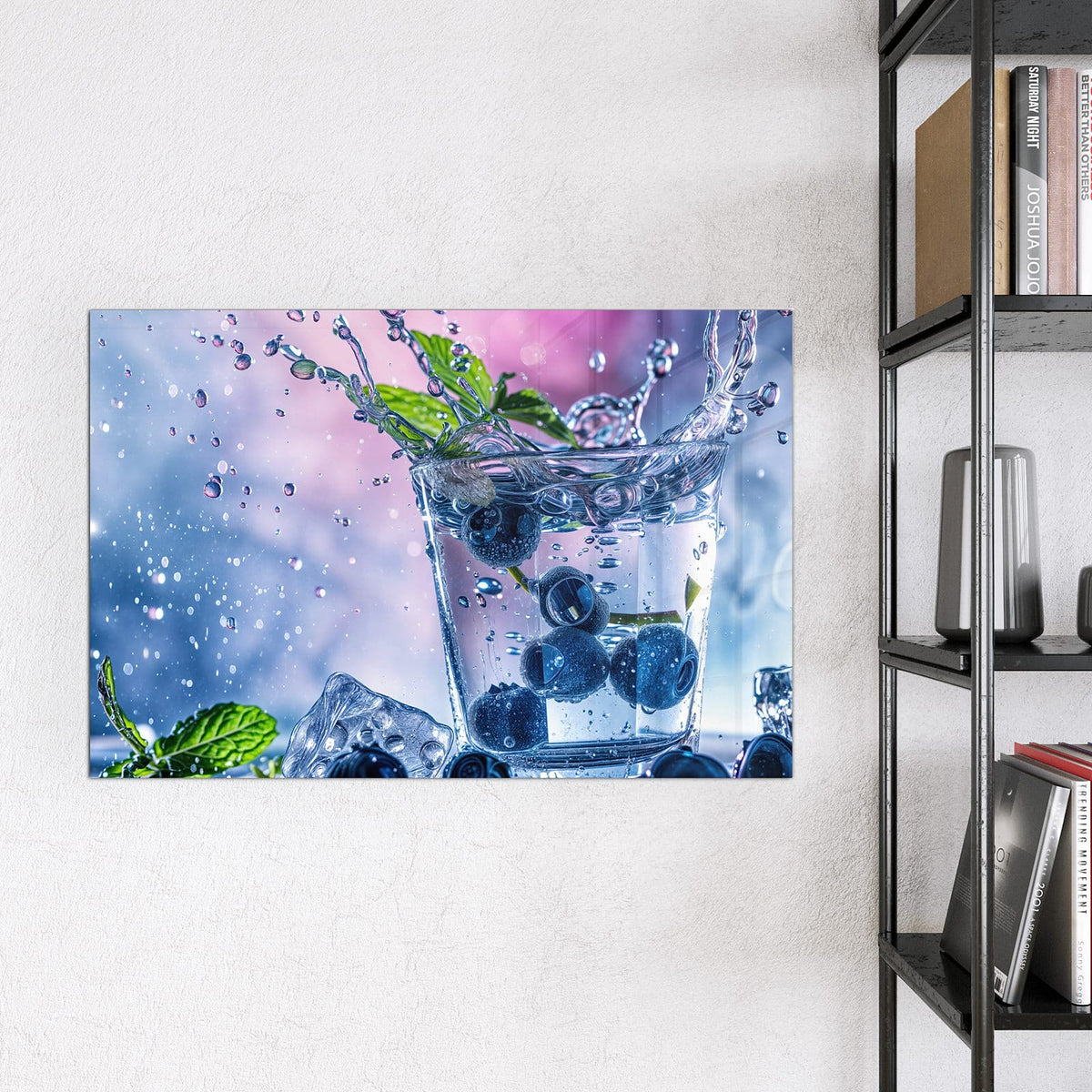 Magnettafel - Blaubeeren im Glas – Glas mit Blaubeeren und Minze