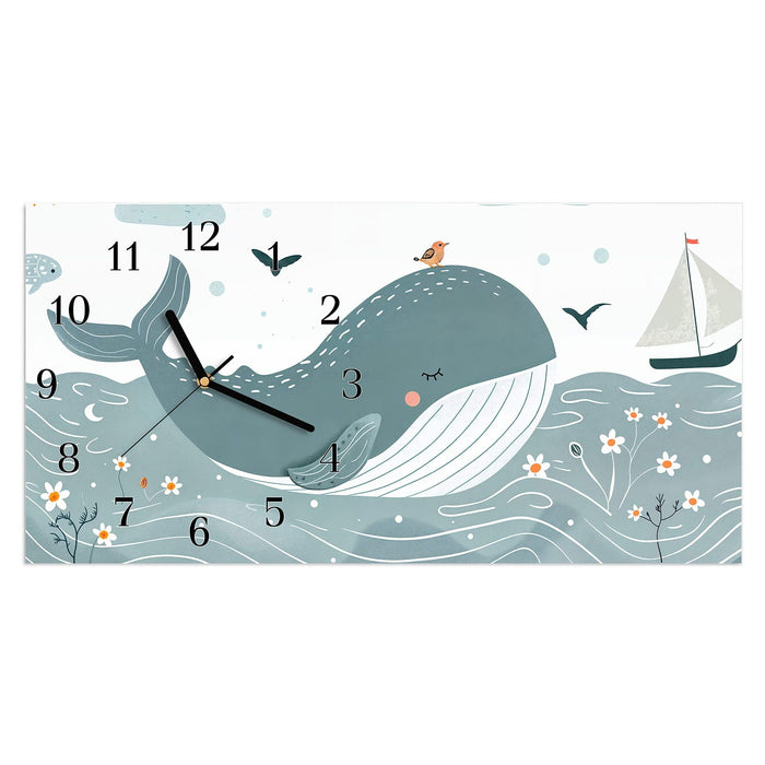 Wanduhr Schlafender Wal aus Glas – Querformat 60 × 30 cm mit Ziffernblatt Klassisch