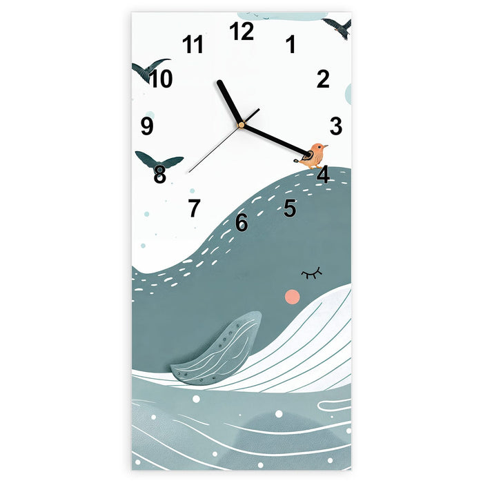 Wanduhr Schlafender Wal aus Glas – Hochformat 30 × 60 cm mit Ziffernblatt Modern