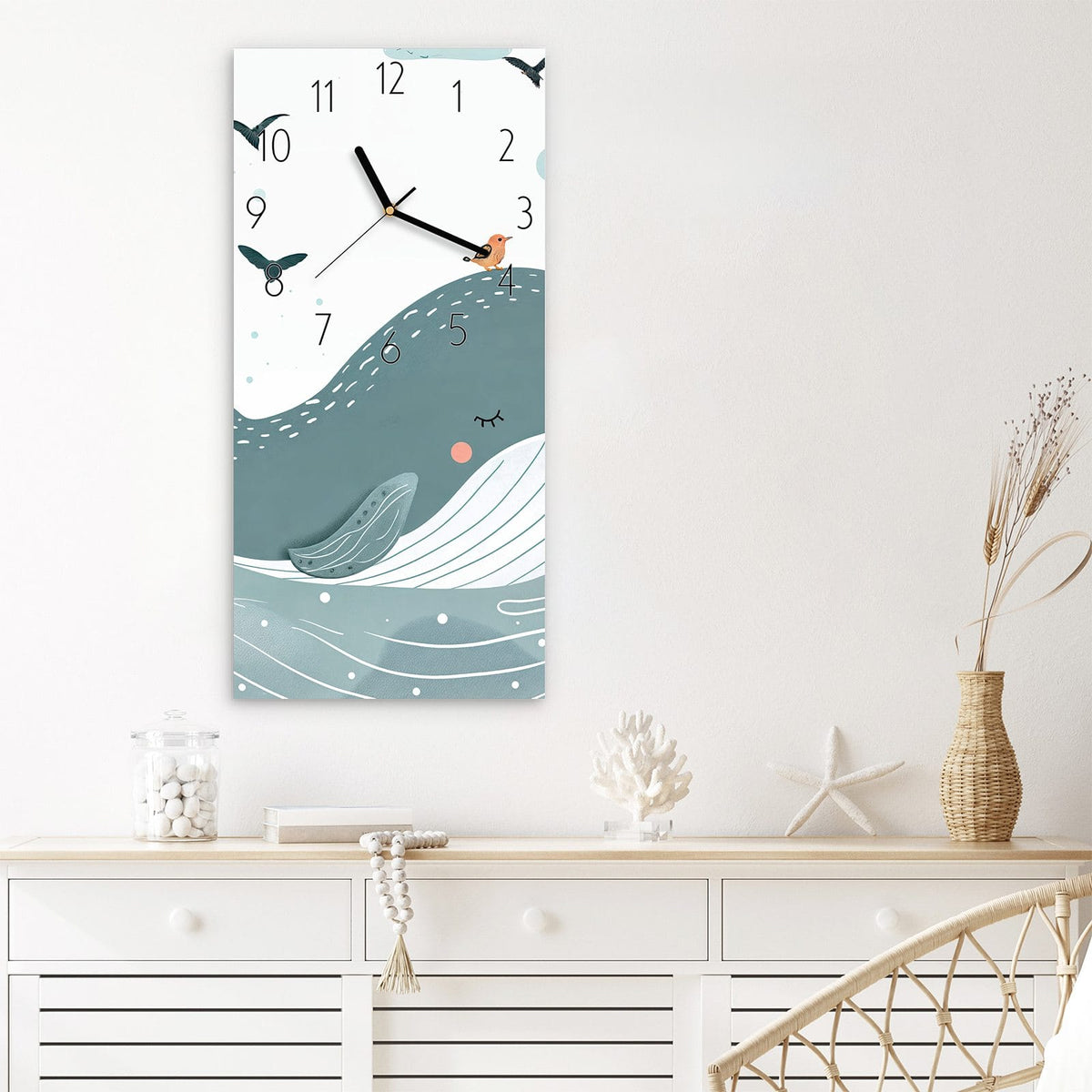 Wanduhr Schlafender Wal aus Glas – Lächelnder Wal im Meer