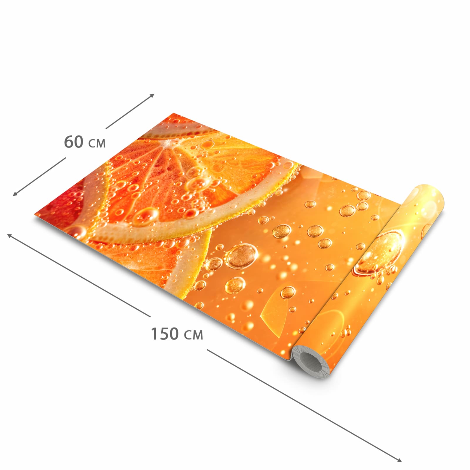 Feuchtigkeitsresistenter moderner Küchenläufer mit Motiv Spritzige Orange in der Grösse 60x120 cm