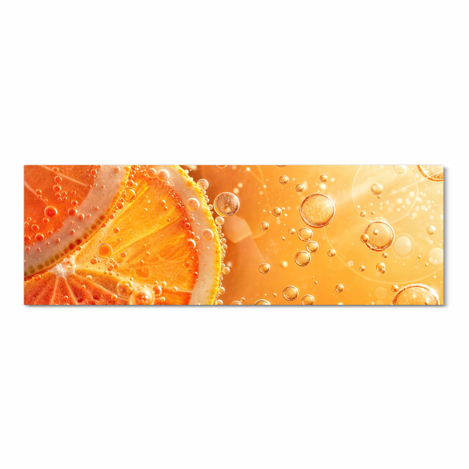 Dünner Küchenteppich mit Motiv Spritzige Orange in Frontansicht für Ordnung & Übersicht