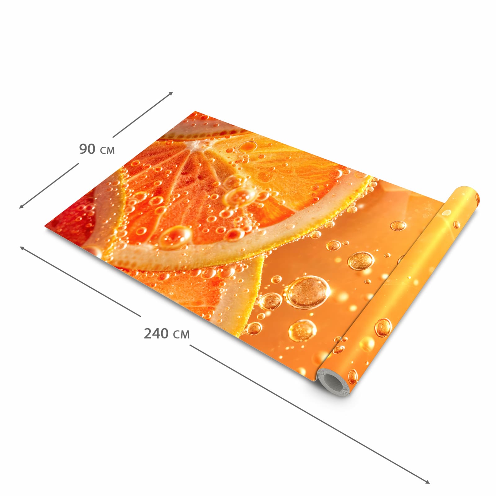 Komfortabler Küchenteppich mit Motiv Spritzige Orange in der Grösse 60x120 cm