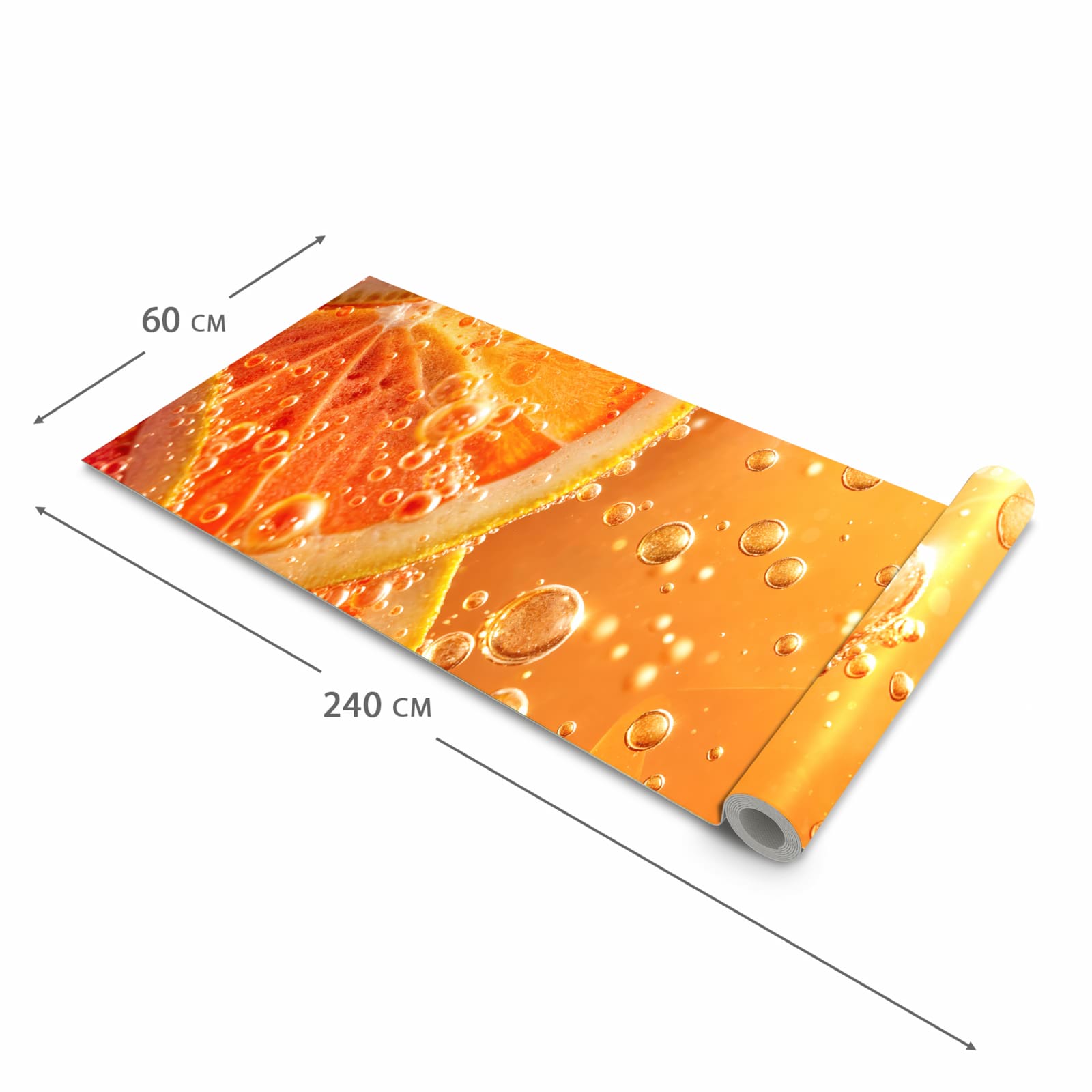 Waschbarer Küchenläufer mit Motiv Spritzige Orange in der Grösse 60x120 cm für Ordnung