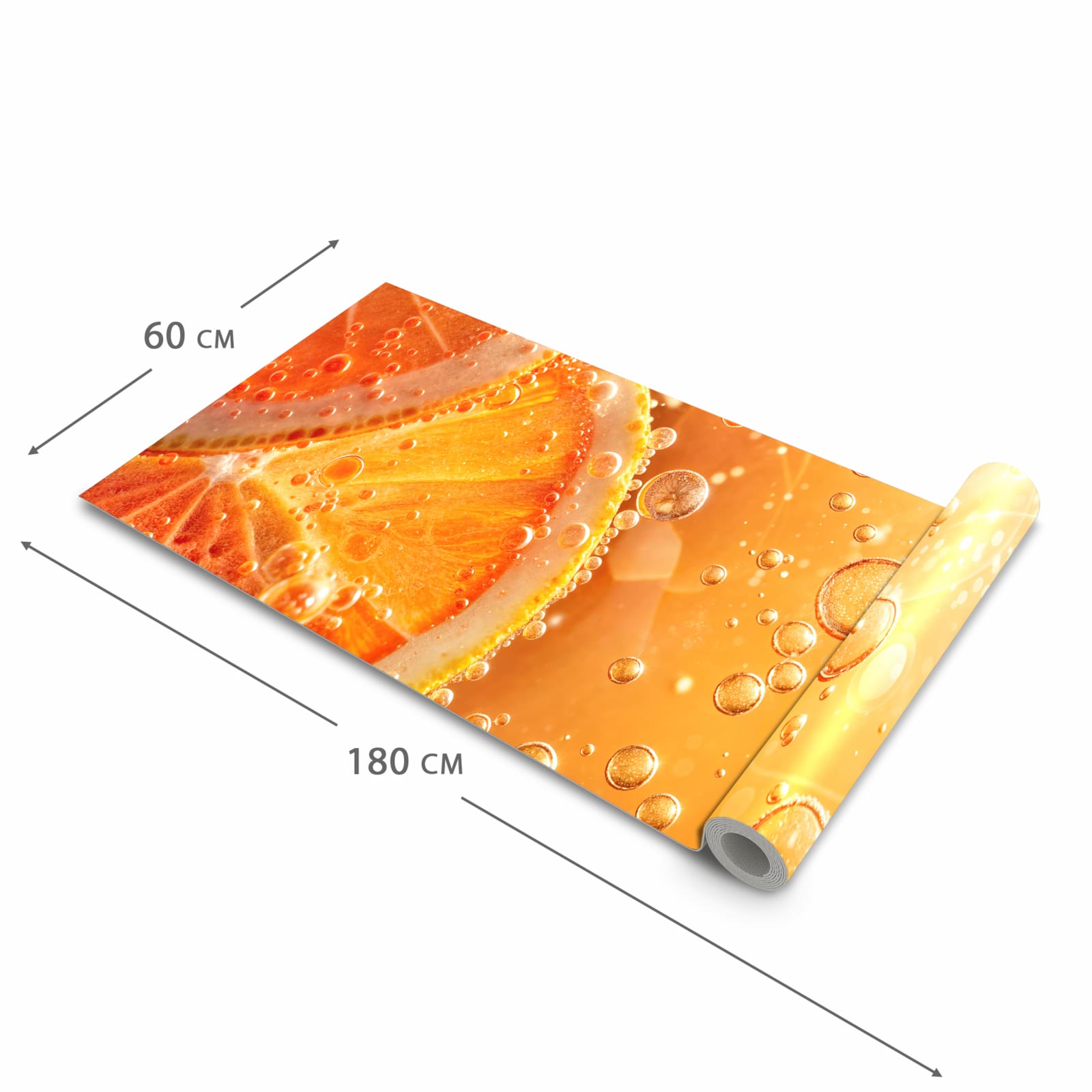 Bodenschonender Küchenläufer nach Maß mit Motiv Spritzige Orange in der Größe 60x120 cm