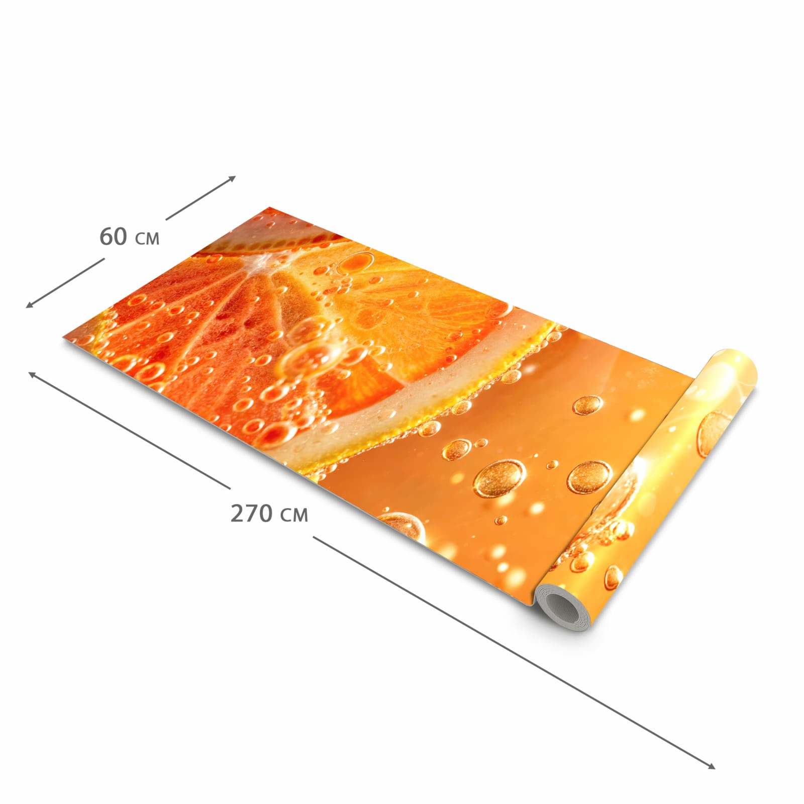 Bodenschonender moderner Küchenläufer mit Motiv Spritzige Orange in der Grösse 60x120 cm