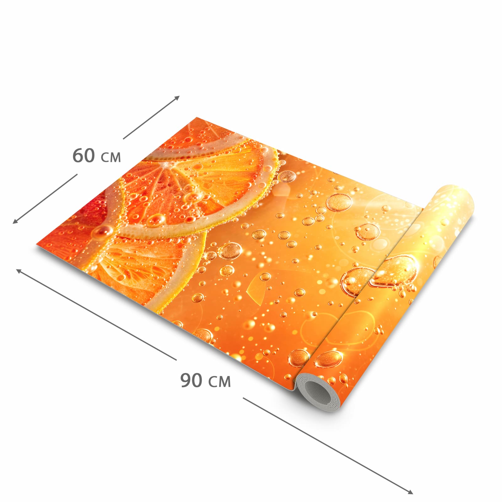 Formstabiler abwaschbarer Küchenteppich mit Motiv Spritzige Orange in der Grösse 60x120 cm