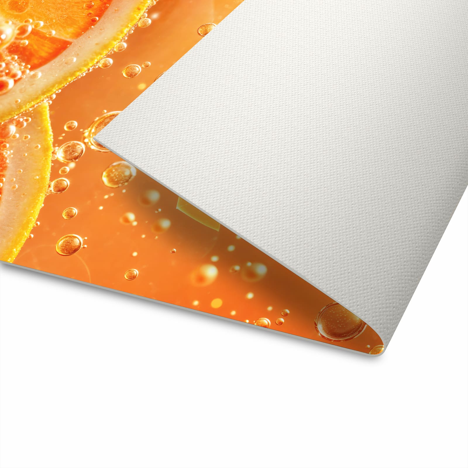 Komfortabler moderner Küchenläufer mit Motiv Spritzige Orange für angenehmes Stehen