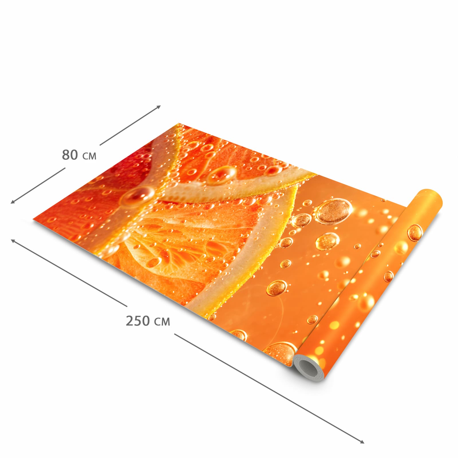 Zeitsparender Küchenteppich mit Motiv Spritzige Orange in der Grösse 60x120 cm