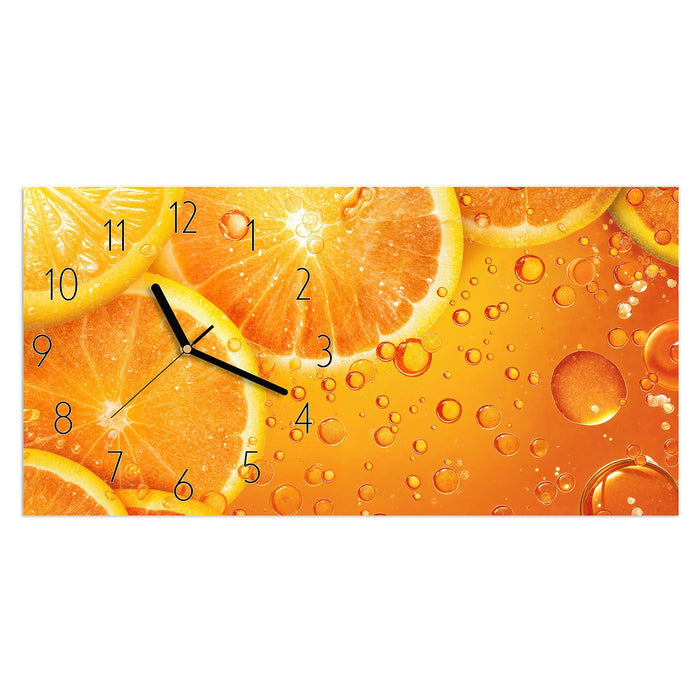Wanduhr Erfrischende Orange aus Glas – Querformat 60 × 30 cm mit Ziffernblatt Elegant