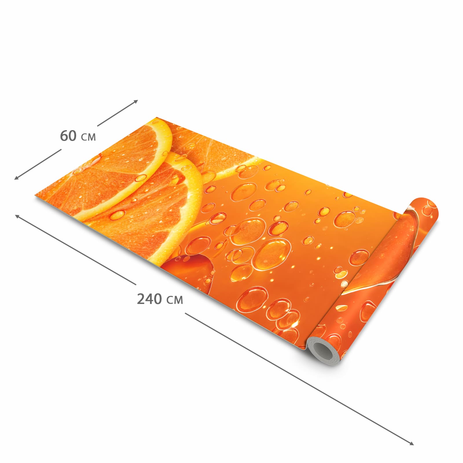 Flacher großer Küchenteppich mit Motiv Erfrischende Orange in der Größe 60x120 cm