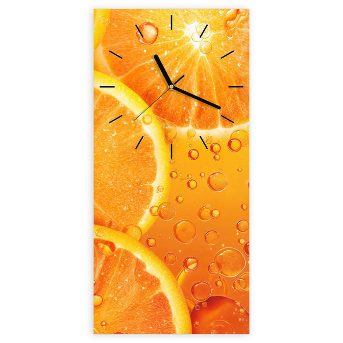 Wanduhr Erfrischende Orange aus Glas – Hochformat 30 × 60 cm mit Ziffernblatt Linie