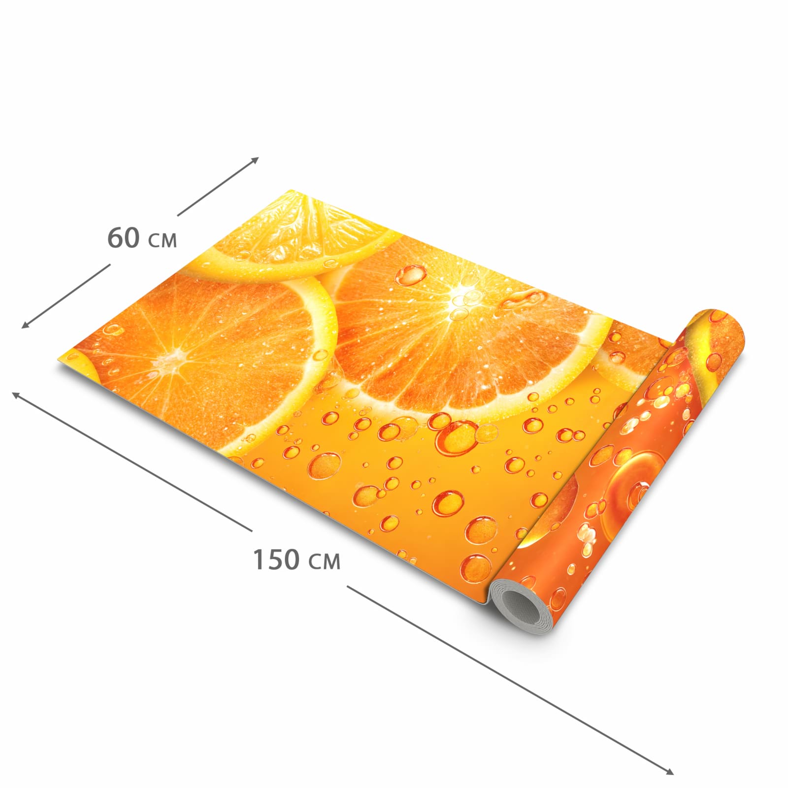 Geruchsneutraler Küchenteppich mit Motiv Erfrischende Orange in der Grösse 60x120 cm zum Waschen