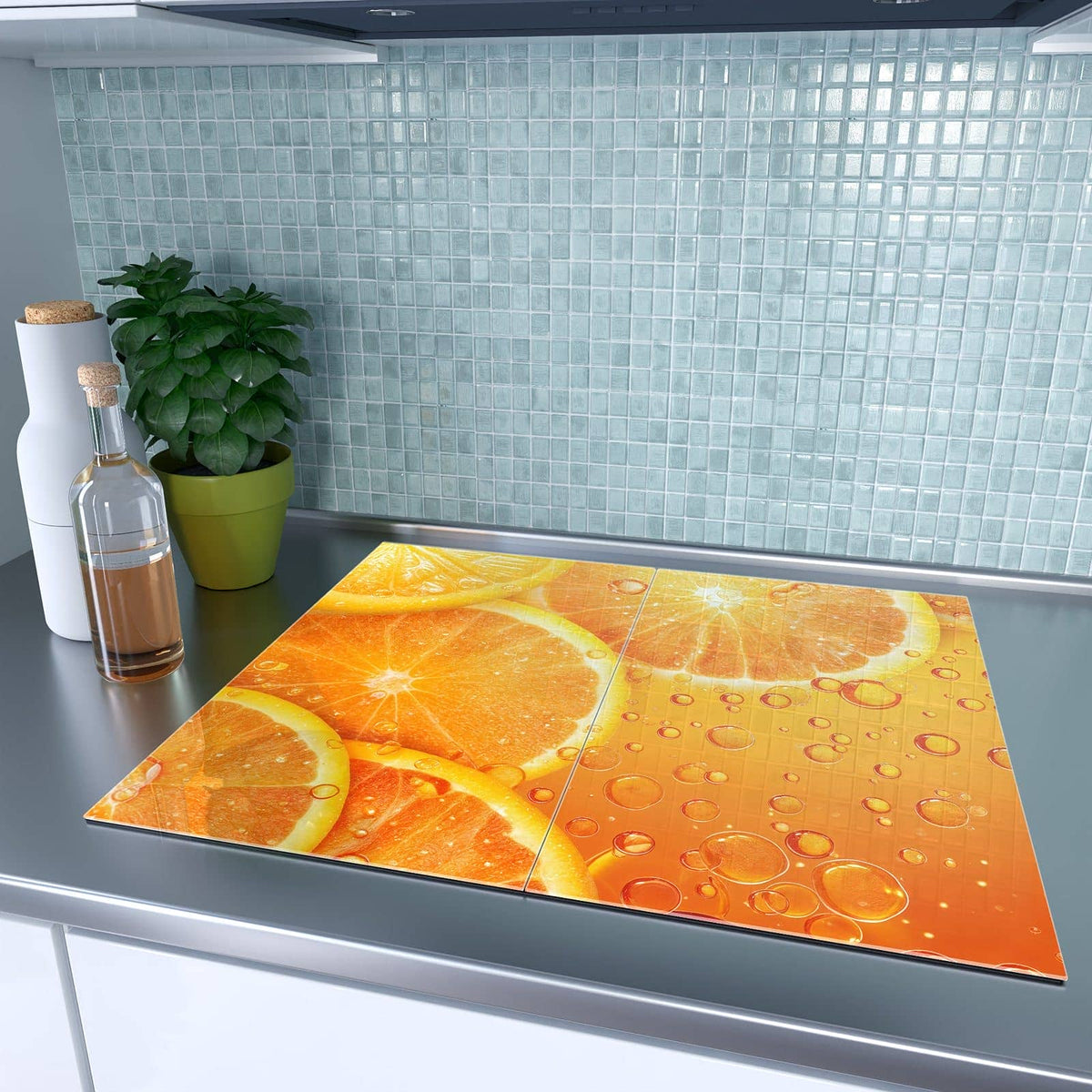 Herdabdeckplatte Sprudelnde Orangen – Orangenscheiben mit feinen Bläschen