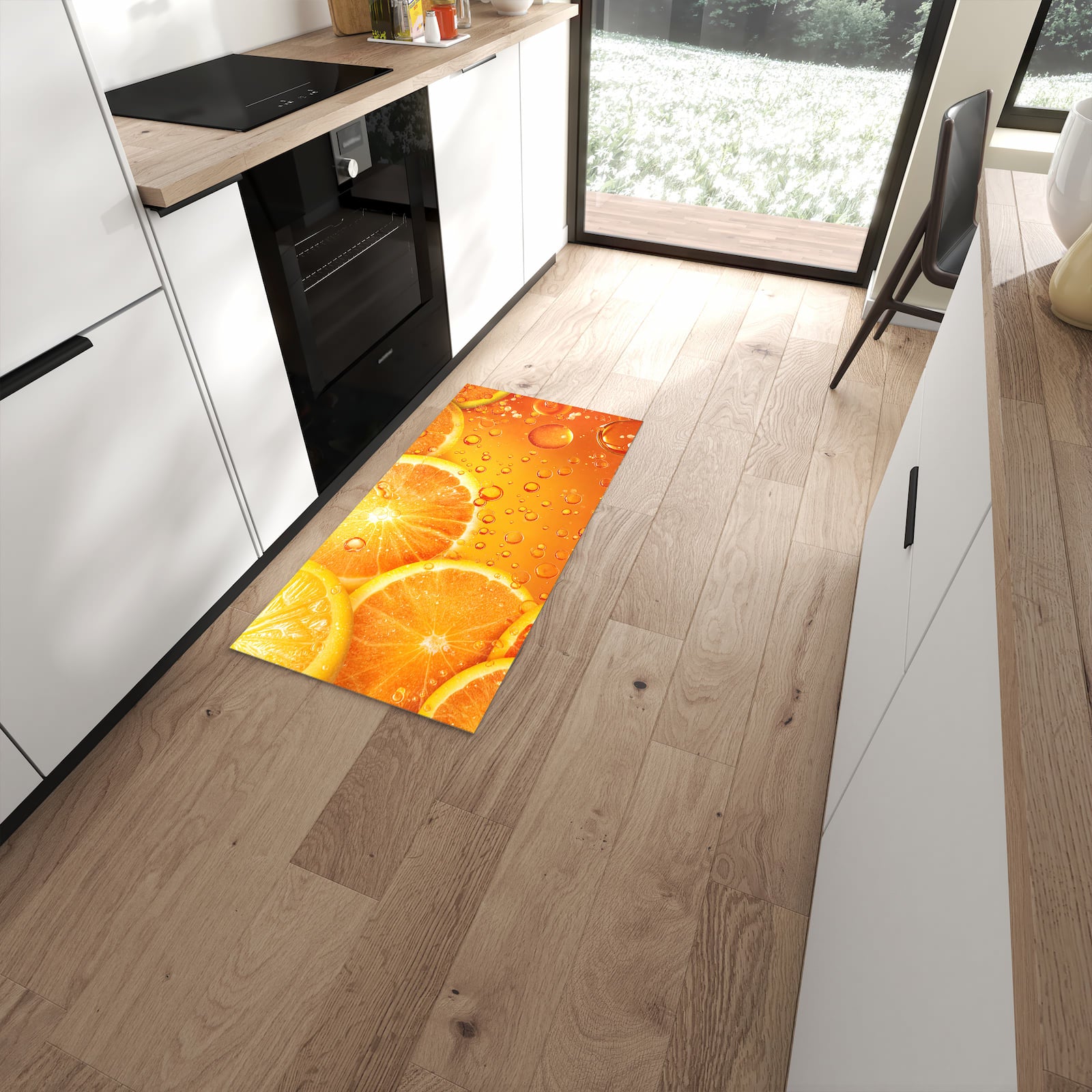Komfortabler Küchenteppich mit Motiv Erfrischende Orange in moderner Küche #grösse_60 x 120 cm