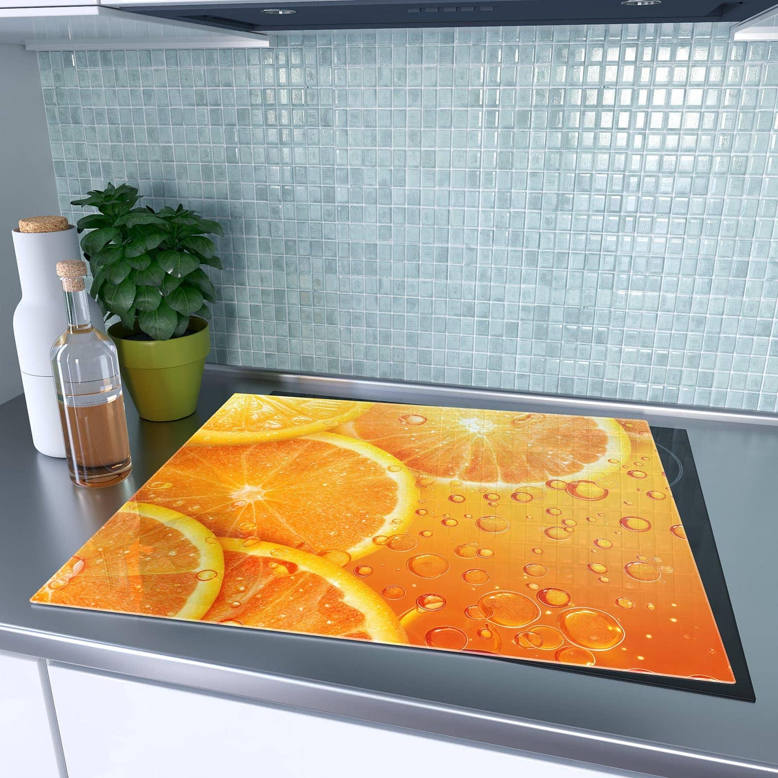 1-teilige Glasplatte für Herd mit Erfrischende Orange-Motiv auf dem Ceranfeld